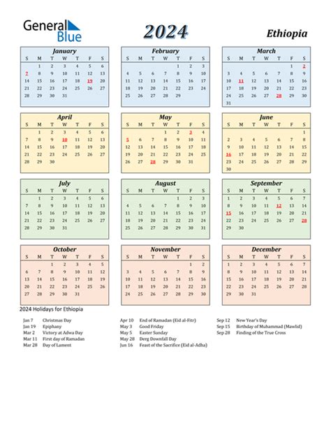 2024 Ethiopia Calendar With Holidays