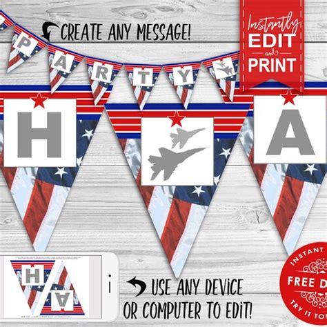 Top Gun Fighter Jet Party Banner Instant Download Editable Etsy