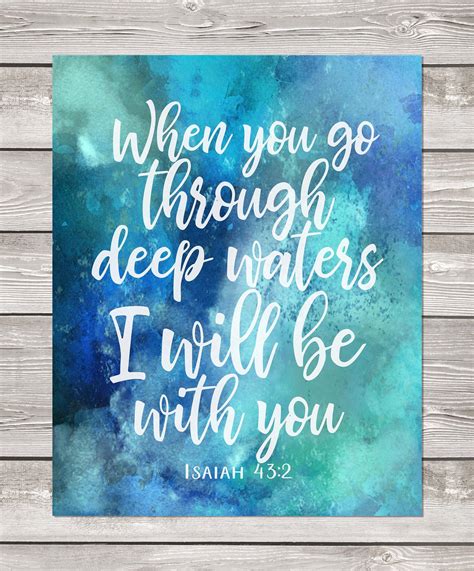 Bible Verse Printable Art Isaiah 43v2 When You Go Through Deep Waters