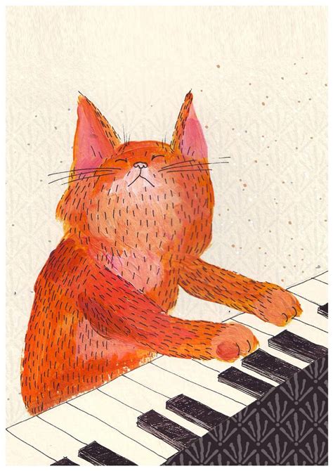 Gato Tocando Piano Impresión Jengibre Música Gato A4 Etsy España