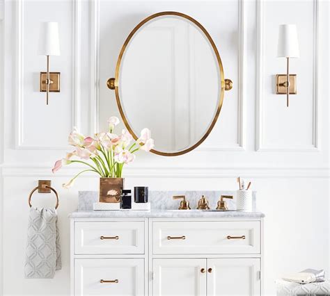 Bathroom mirror hardware framed pivot mirror rectangular. Kensington Pivot Mirror, Oval, Brass Finish | Oval mirror ...
