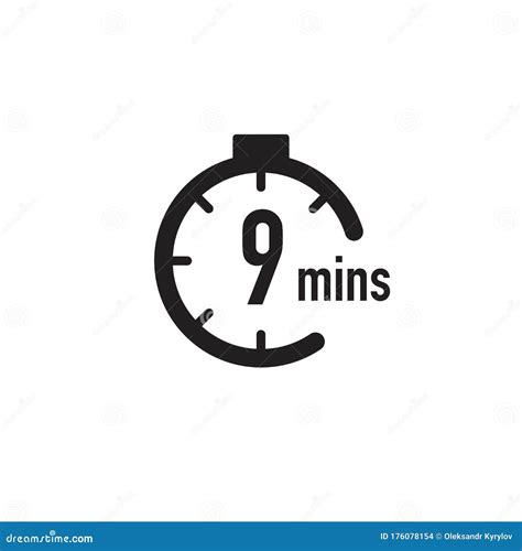 9 Minutes Timer, Stopwatch or Countdown Icon. Time Measure. Chronometr