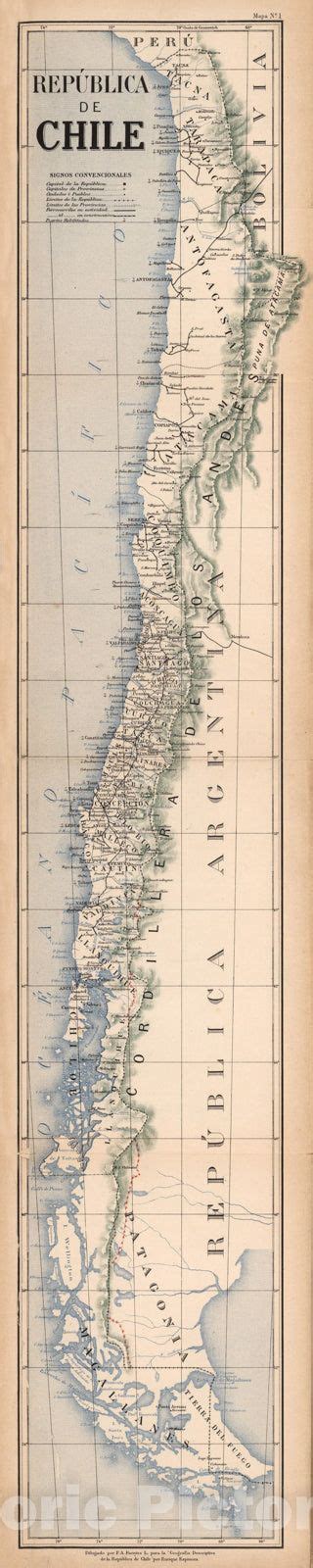 Historic Map Mapa No 1 Republica De Chile 1903 Vintage Wall