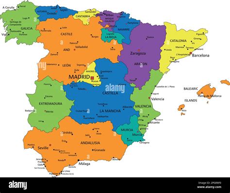 Colorido Mapa Político De España Con Capas Claramente Etiquetadas Y