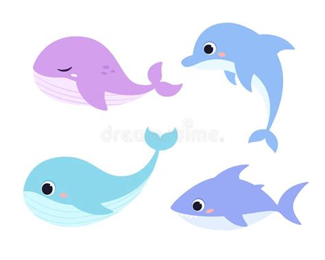 Illustration Of Marine Animals Mammals Fish Vector Set Of Simple