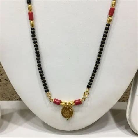 Traditional Gold Plated Vati Pendant Black Orange Coral Beads Single