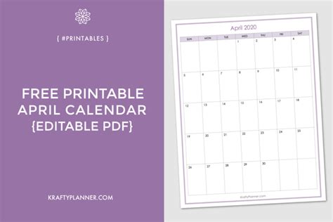 Free Printable April Calendar Editable Pdf — Krafty Planner