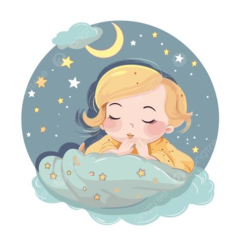 잠자는 그림 스티커 클립 아트 별과 구름 벡터 삽화 만화에서 아기 잠자는 소녀 상표 클립 아트 Png 일러스트 및 벡터