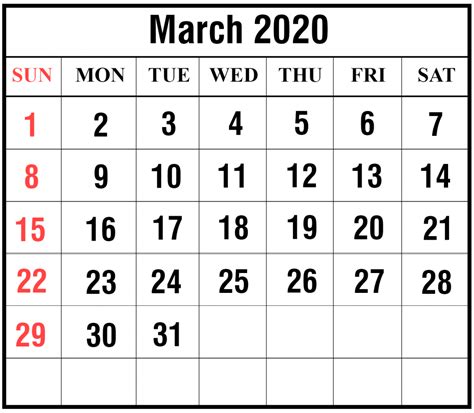 Free March 2020 Printable Calendar Template Pdf Excel Word Best