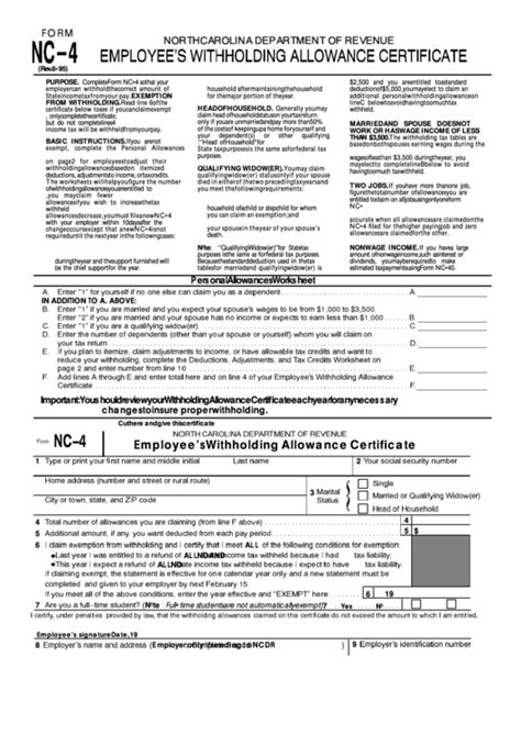 Nc 4 Printable Form Printable Forms Free Online