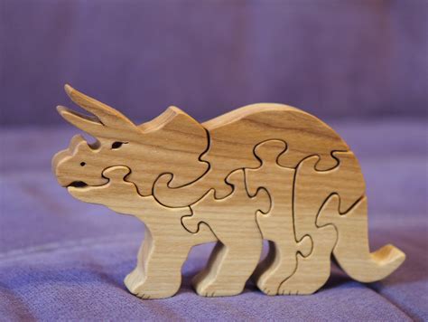 Dinosaur Wooden Puzzle Wooden Triceratops Toy Educational Game Etsy