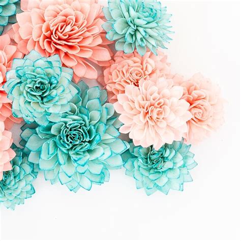 15 Coral And Teal Mixed Wooden Flowers Wedding Decorations