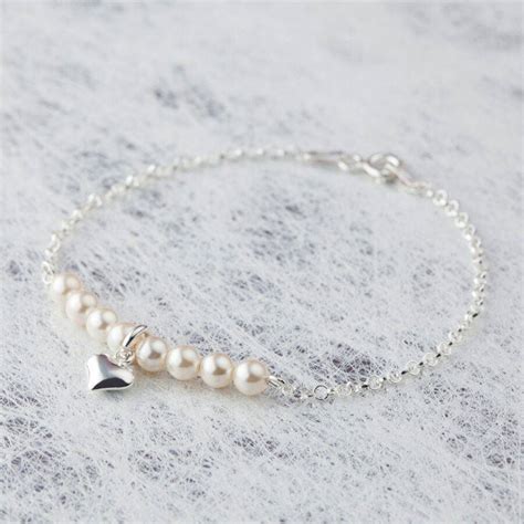 Sterling Silver Heart Charm Pearl Bracelet By Vivien J