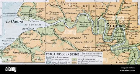 Mouth Of Seine River Old Map Stock Photo Alamy
