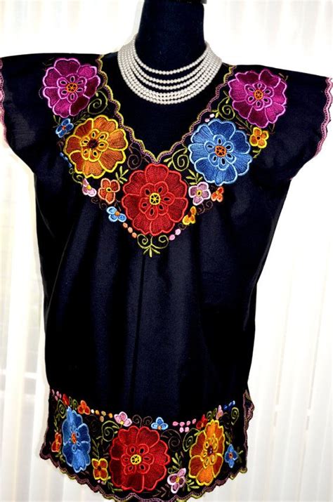 items similar to vibrant mexican embroidered blouse huipil tunic from yucatan mexico on