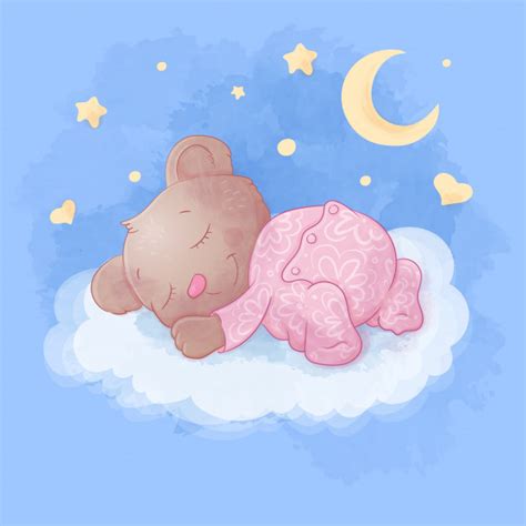 Premium Vector Cute Cartoon Bear Sleeps On A Cloud Illustration