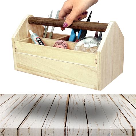Ikee Design® Natural Wood Color Wooden Tool Box With Handle