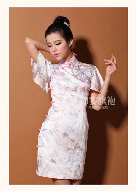 Custom Made Pink Lotus Silk Cheongsam Qipao Dress Qipao Cheongsam Dresses Women