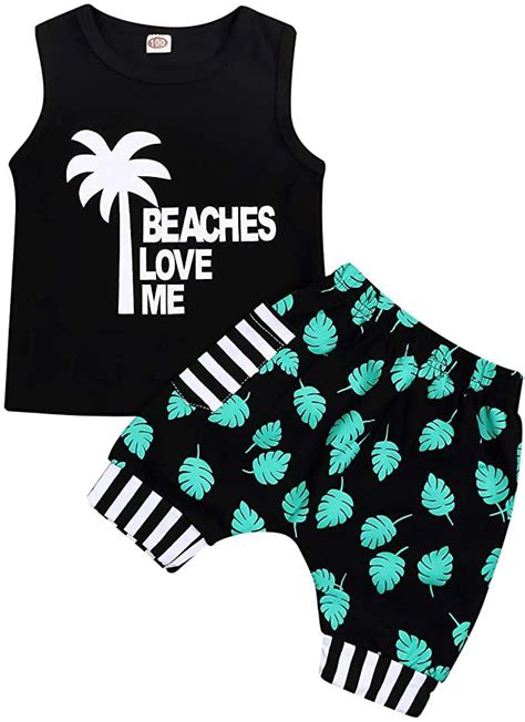 Infant Baby Boys Summer Casual Clothes Set Beaches Love Me Vest Tops