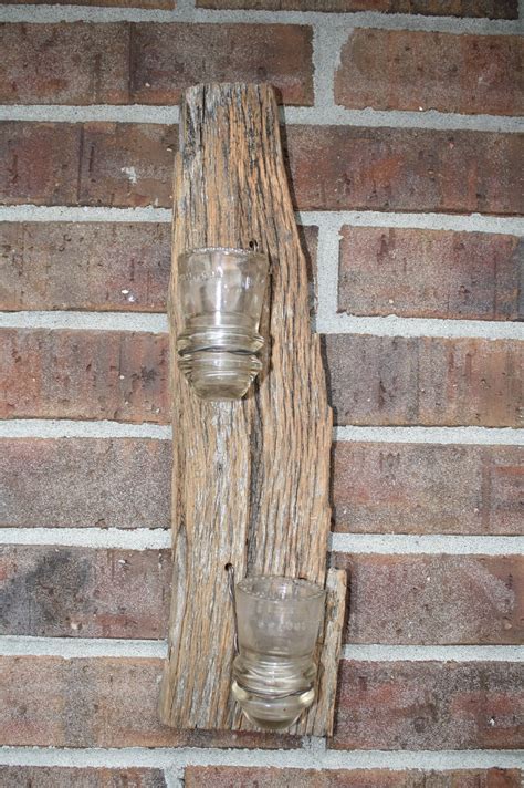 Barn Wood Recycled Candle Sconces With Double Smaller Clear