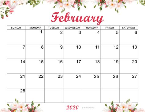All the versions are editable. Printable Cute Calendar 2021 February | Zudocalendrio