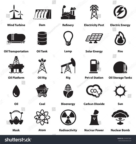 Energy Electricity Power Icons Signs Symbols Stock Vector Royalty Free