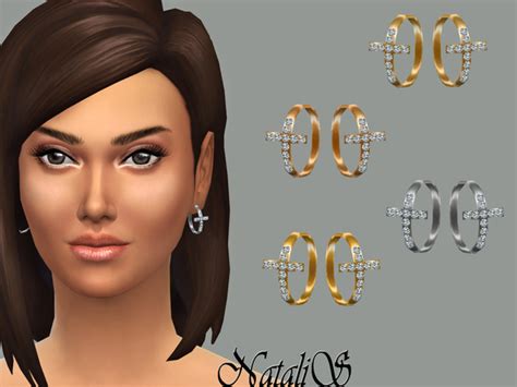The Sims Resource Cross With Crystals Earrings By Natalis • Sims 4