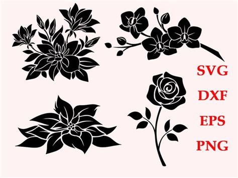 flowers svg flowers dxf flowers clipart flowers silhouette