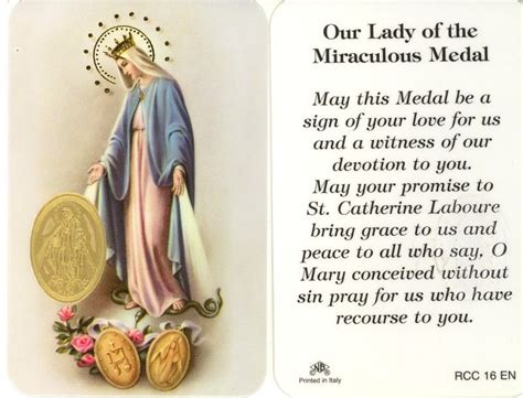 Our Lady Of The Miraculous Medal Prayer Card Rcc 16e With Her Love