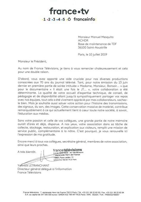 Maybe you would like to learn more about one of these? Lettre de remerciement de France Télévision ...