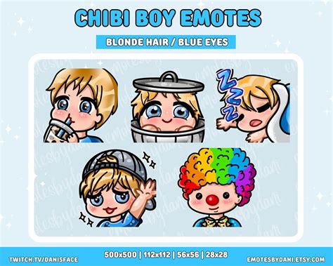 5 Pack Chibi Boy Emotes Twitch Emotes Blonde Hair And Blue Etsy