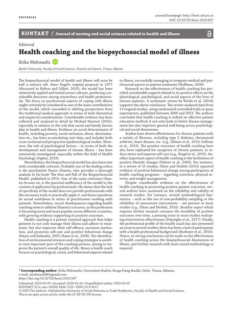 PDF Health Coaching And The Biopsychosocial Model Of Illness