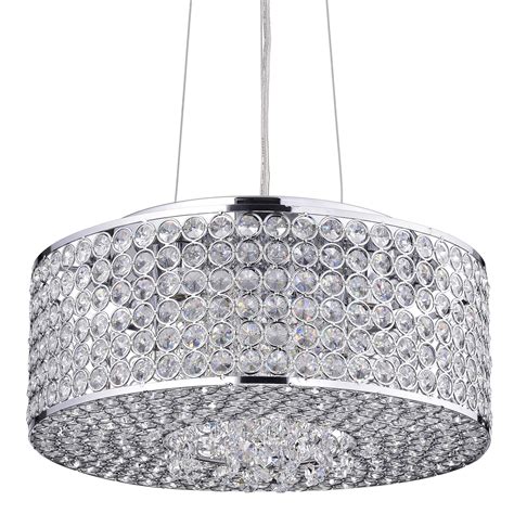 Shop drum pendant lighting at lumens.com. Corona 4-Light Chrome Round Beaded Drum Crystal Chandelier ...