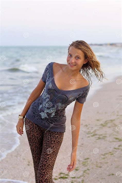 smiling girl in wet clothes stock image image of coast outdoor 27828329
