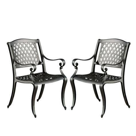 Naples Cast Aluminum Outdoor Dining Chairs Set Of 2 Black Sand