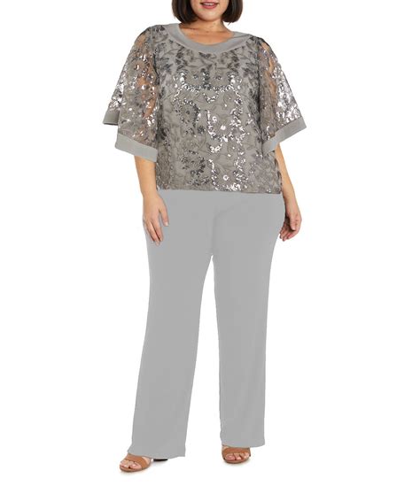 r and m richards plus size butterfly sleeve scoop neck sequin 2 piece pant set dillard s