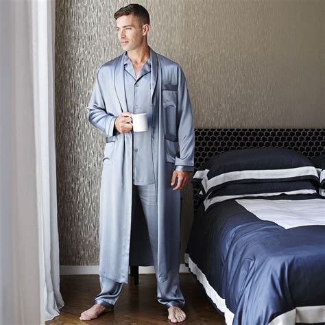 Momme Mens Luxury Silk Pajamas Robe Set With Trimming Mens Silk Robe