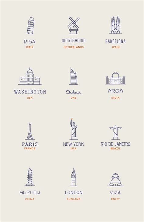 Minimalist Icons Of Famous Landmarks Around The World Created With