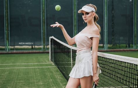 Wallpaper Girl Pose Mesh The Ball Tennis Court Anton Kharisov Katrin Sarkozy For Mobile
