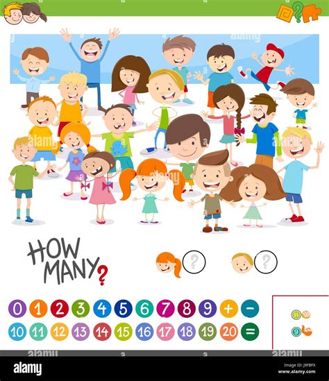 Cartoon Illustration Of Educational Activity Of Counting Children