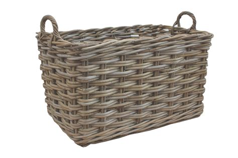 Grey And Buff Rattan Rectangular Wicker Log Basket Wicker Lined Wicker