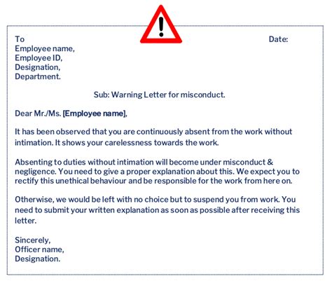 Sample Of Warning Letter For Misconduct