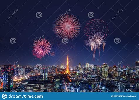 Fireworks In Tokyo Japan During New Year S Celebration Stock Photo
