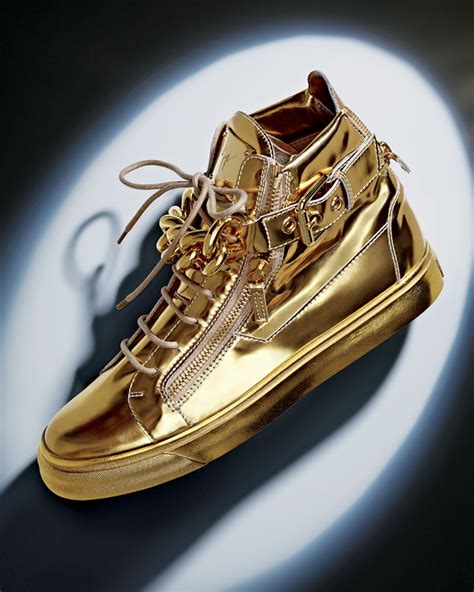 Giuseppe Zanotti Mens Metallic Chain And Zipper High Top Sneaker Gold