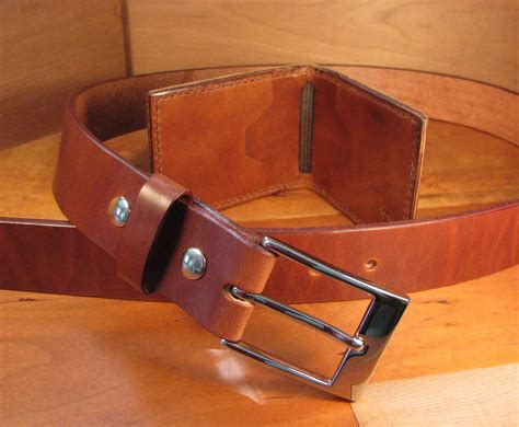 Handmade Leather Belt And Fabric Lined Leather Wallet By Kari Hultman