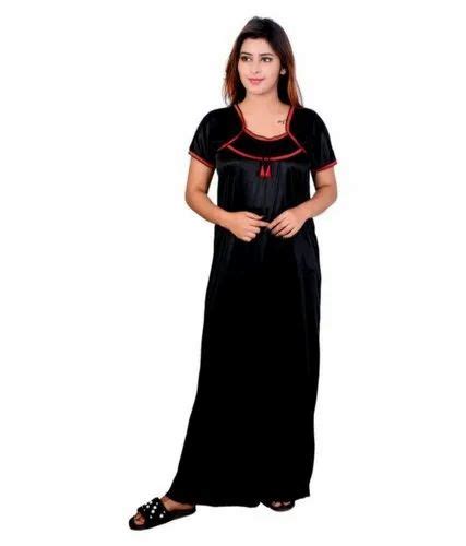 Full Length Night Dress Woman Satin Nighty Set Black At Rs 140piece In New Delhi