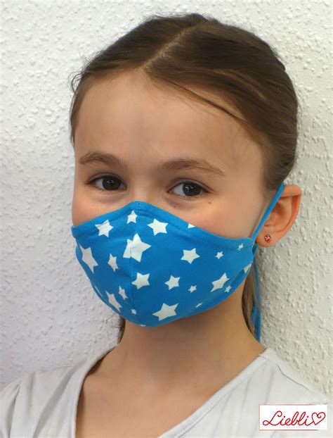 Kindermaske Kinder Mundschutz Mund Nasen Maske Sterne Türkis Liebli