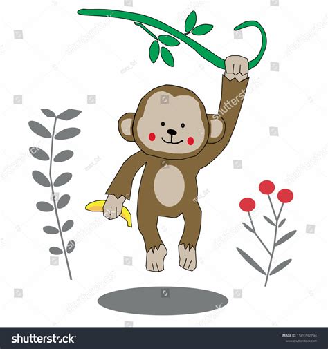 Cartoon Monkey Hanging Tree Stock Illustration 1589732794 Shutterstock