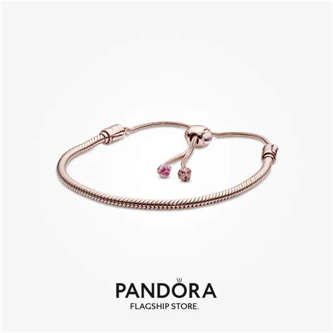 2021 Original Pandoras Moments Pink Peach Blossom Flower Snake Chain