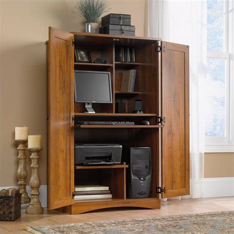 Computer Armoire Wood Desk Workstation Cabinet Home Office Furniture